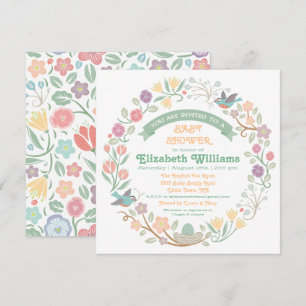 Faire-part de Baby Shower Couronne Florale de Bois