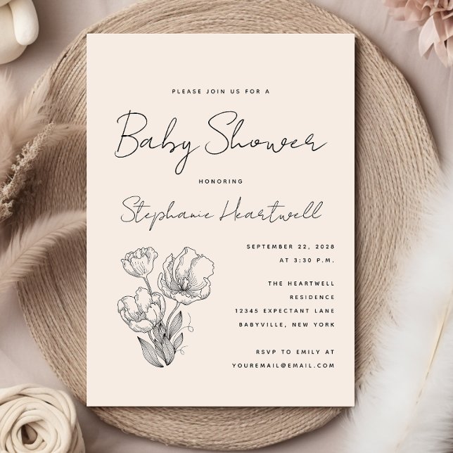 Faire-part de Baby Shower Crème d'Art Botanique Mo (Créateur téléchargé)