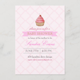 Faire-part de Baby Shower Cupcake Gâteau Rose