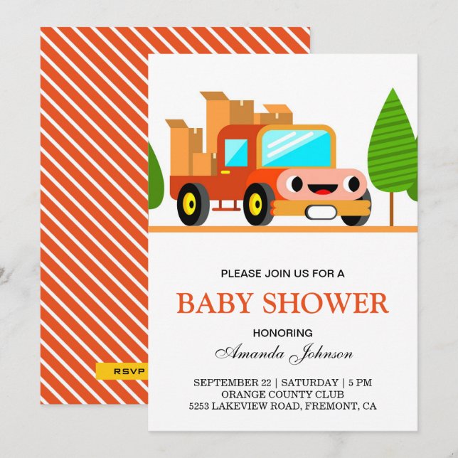 Faire-part de Baby Shower Cute Truck (Devant / Derrière)