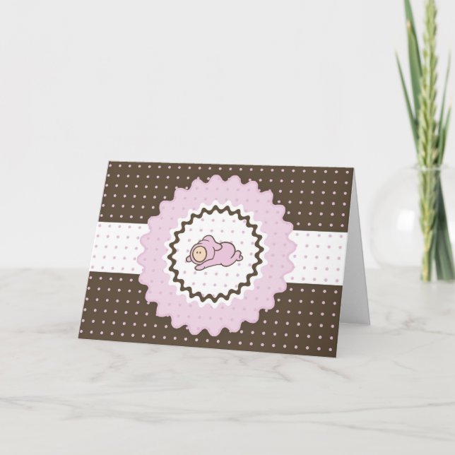 Faire-part de Baby Shower Cutietoots (rose et marr (Devant)
