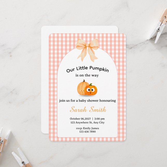 Faire-part de Baby Shower d'Automne | Thème Petite (Devant/Arrière en situation)