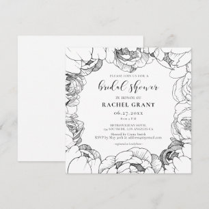 Faire-part de Baby shower de mariage pivoines noir