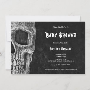 Faire-part de Baby Shower Demi Crâne Gothique Noir