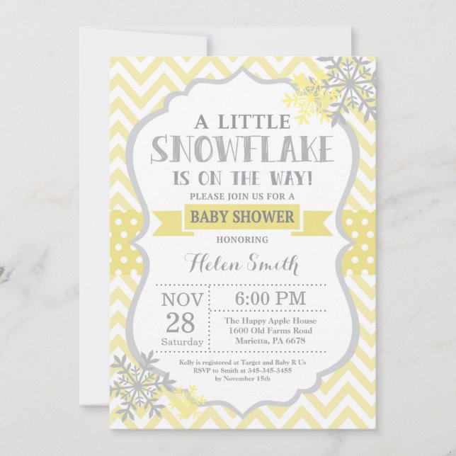 Faire-part de Baby Shower d'hiver Flocon de neige  (Devant)
