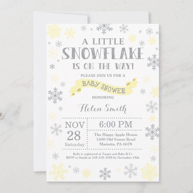 Faire-part de Baby Shower d'hiver Flocon de neige  (Devant)