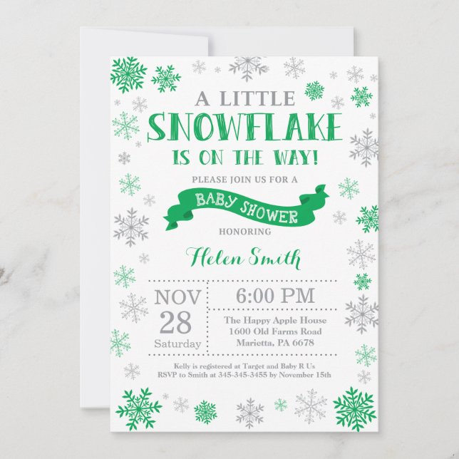 Faire-part de Baby Shower d'hiver Flocon de neige  (Devant)