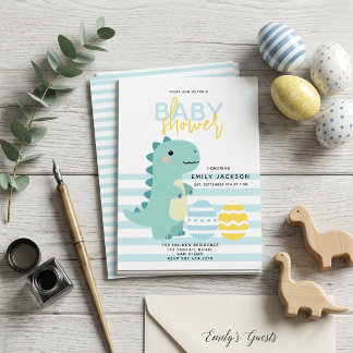 Faire-part de Baby Shower Dinosaure Mignon, Œuf de