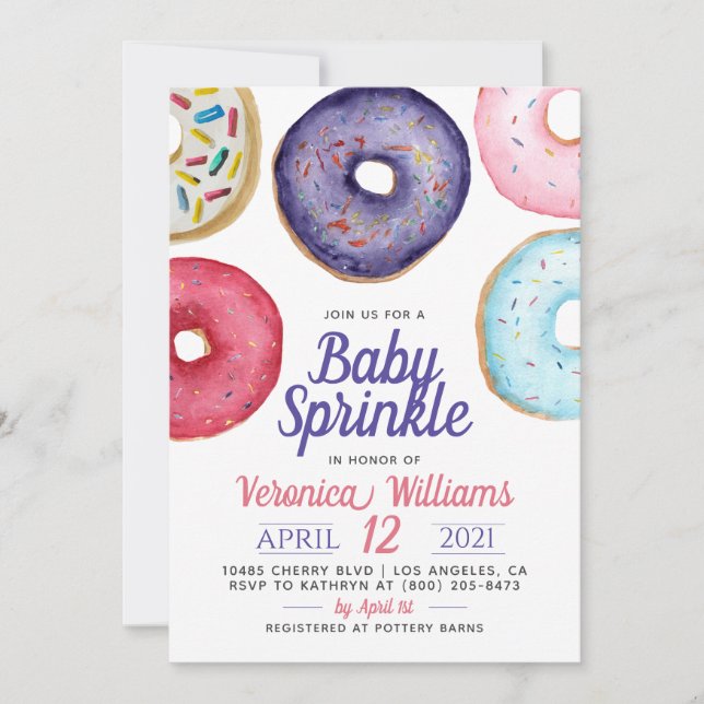 Faire-part de Baby Shower Donut Baby Sprinkle (Devant)