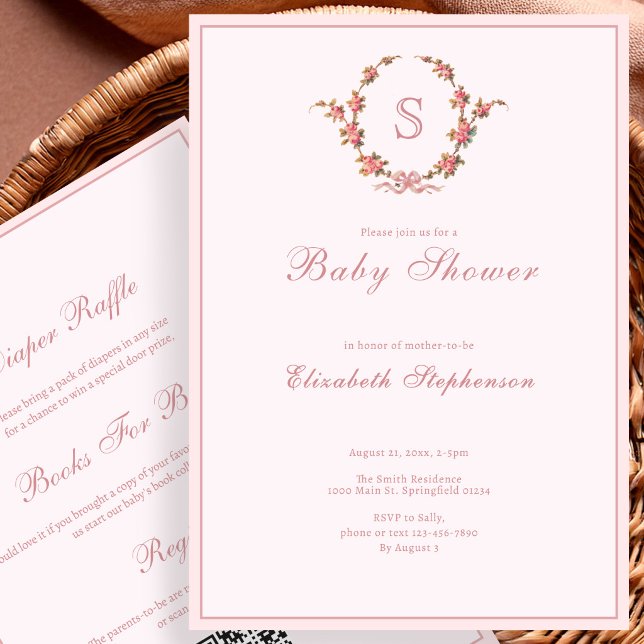 Faire-part de baby shower double face Monogramme f (Créateur téléchargé)