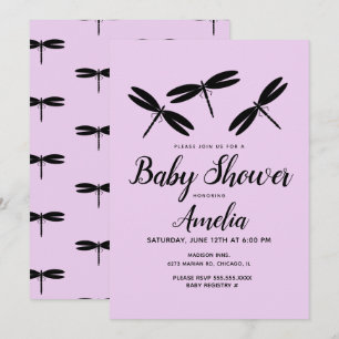 Faire-part de Baby Shower Dragonflies noires Bébé