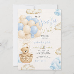 Faire-part de Baby Shower Dusty Blue Beige Genre N
