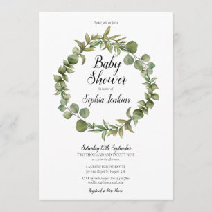 Faire-part de baby shower écriture eucalyptus de v