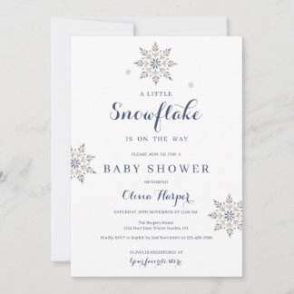 Faire-part de Baby Shower Elegant Flocon de Neige