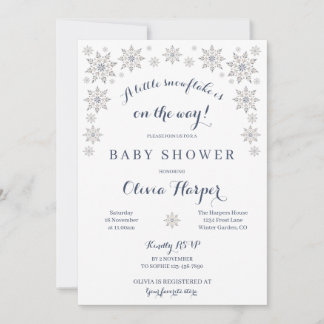 Faire-part de Baby Shower Élégant Flocon de Neige