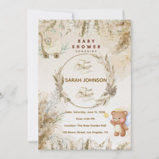 Faire-part de Baby Shower Élégant | Floral Rose