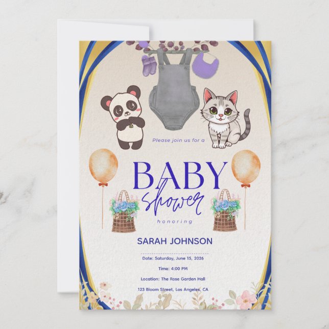 Faire-part de Baby Shower Élégant | Moderne Minima (Devant)