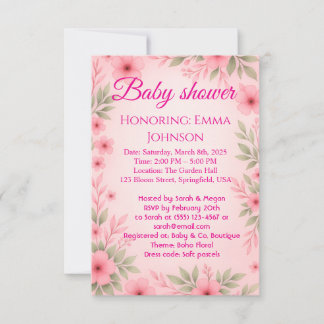 Faire-part de Baby Shower Élégant pour Filles