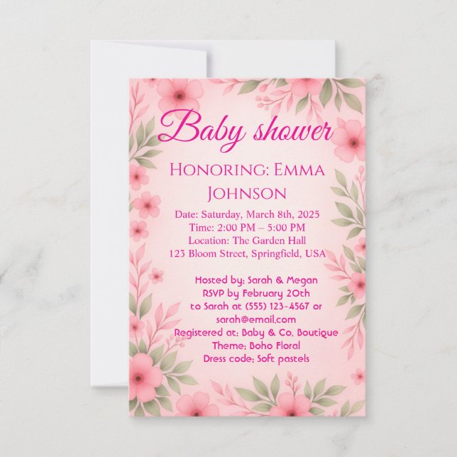 Faire-part de Baby Shower Élégant pour Filles (Devant)