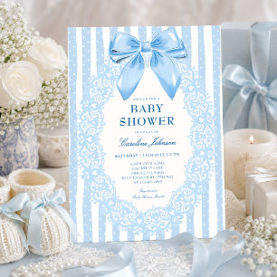 Faire-part de Baby Shower Elegant Ruban Bleu Flora
