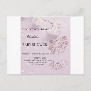 Faire-part de Baby Shower Élégant Ruban Rose – Coq