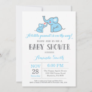Faire-part de Baby Shower Éléphant Bleu et Gris