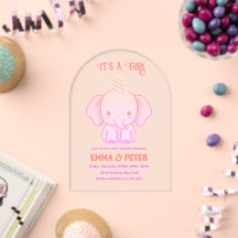 Faire-part de Baby Shower éléphant rose personnali