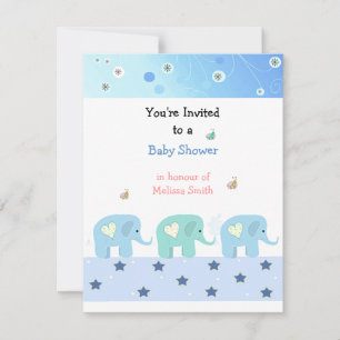 Faire-part de Baby Shower Éléphants Bleus