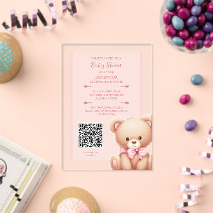 Faire-part de Baby Shower en Acrylique Ourson Rose