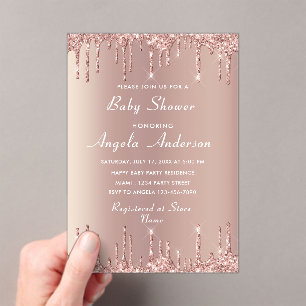 Faire-part de Baby Shower en acrylique pailleté or