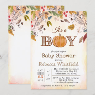 Faire-part de Baby Shower en bois à feuilles rusti