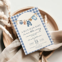 Faire-part de Baby Shower en Jean Bleu Cowboy