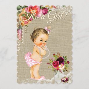 Faire-part de Baby Shower en pot Mason avec dentel
