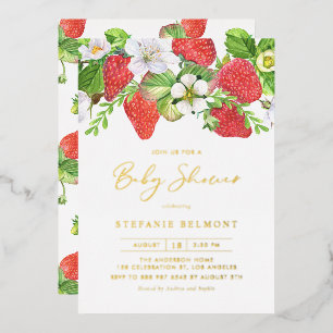 Faire-part de Baby Shower Estival aux Fraises Aqua