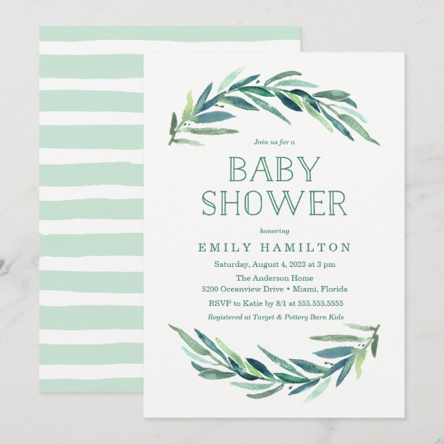 Faire-part de Baby Shower Eucalyptus Moderne (Devant / Derrière)