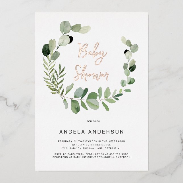 Faire-part de Baby Shower Eucalyptus Moderne Simpl (Recto)