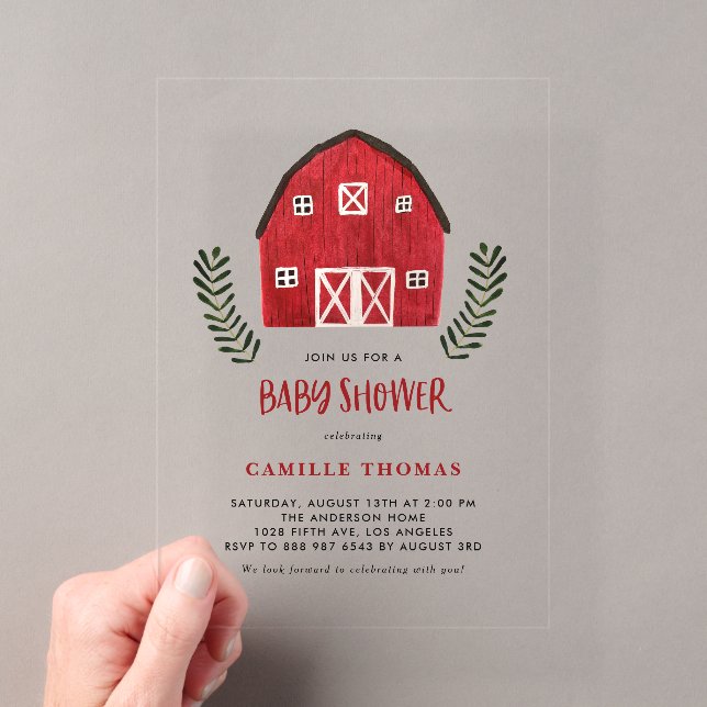 Faire-part de Baby Shower Ferme de Campagne Rouge  (In situ (ordinateur de poche))