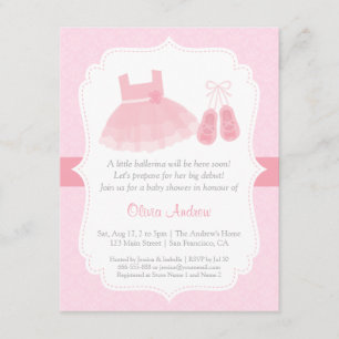 Faire-part de Baby Shower Fille Ballerine en Damas