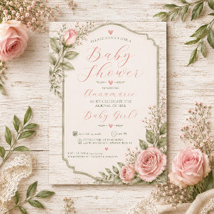 Faire-part de Baby Shower Fille Bébé Roses Rose Pâ