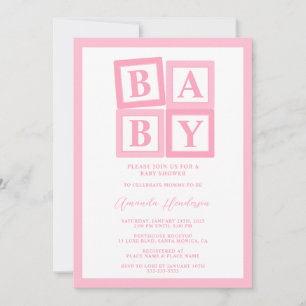 Faire-part de Baby Shower Fille Blocs Bébé Rose