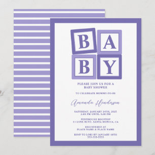 Faire-part de Baby Shower Fille Blocs Bébé Violet