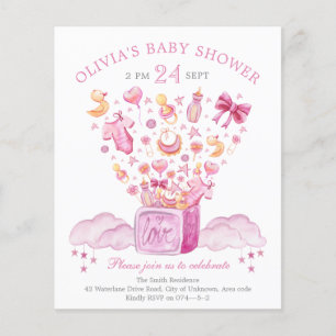 Faire-part de Baby Shower Fille Boîte Rose Surpris
