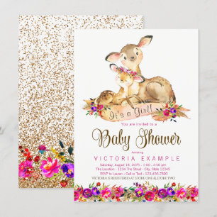 Faire-part de Baby Shower Fille Cerf