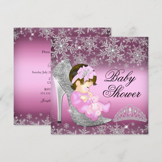 Faire-part de Baby Shower Fille Chaussure Paillett (Devant / Derrière)