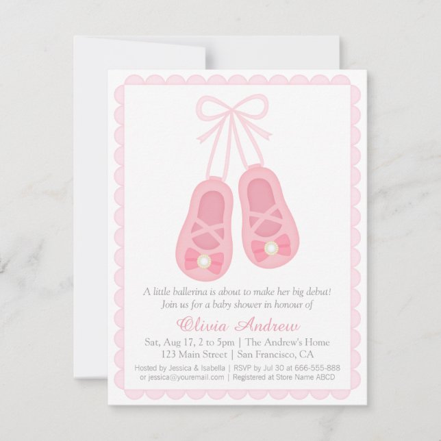 Faire-part de Baby Shower Fille Chaussures de Ball (Devant)