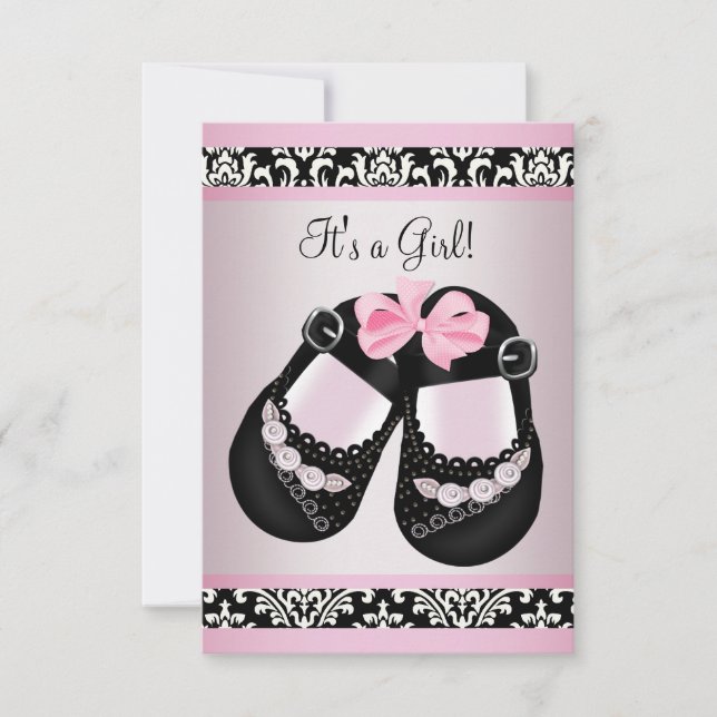 Faire-part de Baby Shower Fille Chaussures Rose Da (Devant)