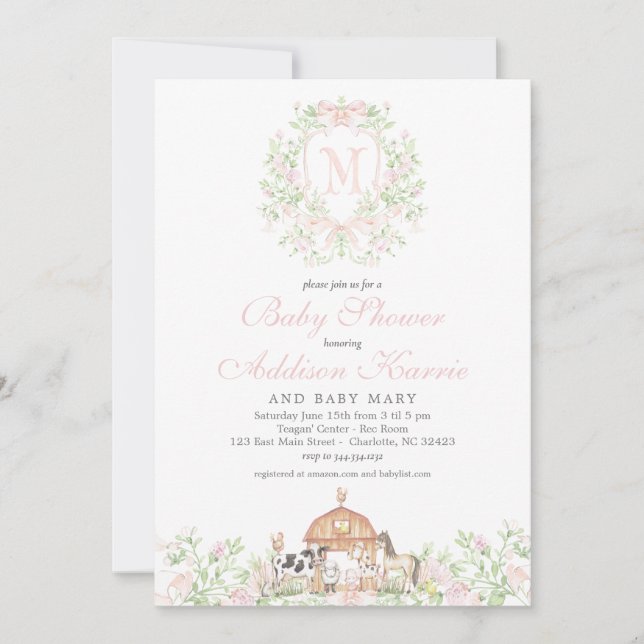 Faire-part de baby shower Fille de la ferme (Devant)
