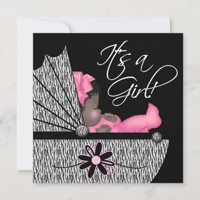 Faire-part de Baby Shower Fille Douce Fille Rayée  (Devant)