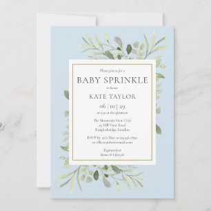 Faire-part de Baby Shower Fille Eau Bleu Aquarelle