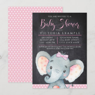 Faire-part de Baby Shower Fille Éléphant Tableau N